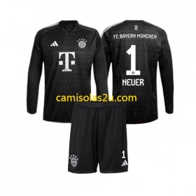 Camisolas de futebol FC Bayern München Manuel Neuer 1 Guarda Redes Criança Equipamento Principal 2023/24 Manga Comprida